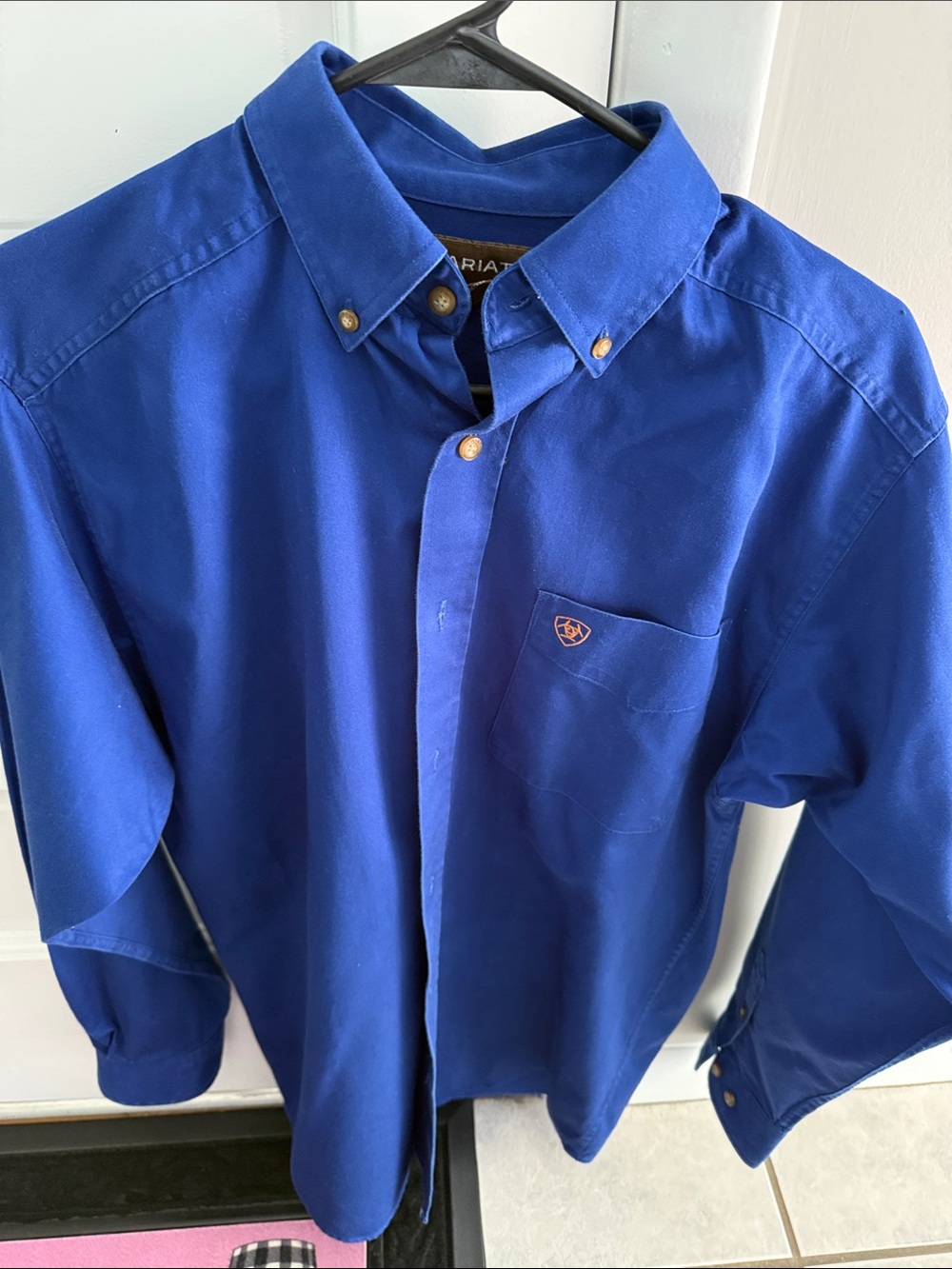 Ariat Men's Button-Down Shirt in Royal Blue with Chest Pocket